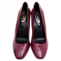 Pre Owned حذاء كعب عالي تودز جلد عنابي مرصع مقاس 38