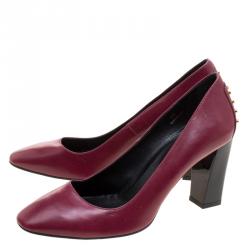 Pre Owned حذاء كعب عالي تودز جلد عنابي مرصع مقاس 38