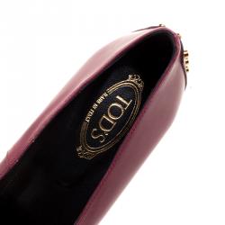 Pre Owned حذاء كعب عالي تودز جلد عنابي مرصع مقاس 38