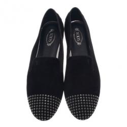 مملوكة مسبقًا Tod's Black Suede Studded Smoking Slippers Size 39