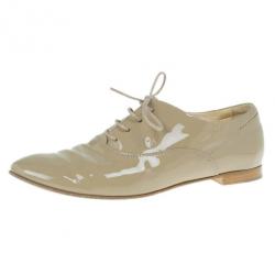 Pre Owned Tod's Beige Patent Leather Lace Up Oxfords Size 36.5