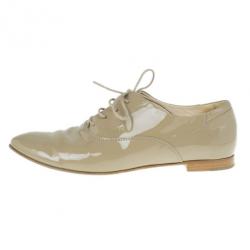 Pre Owned Tod's Beige Patent Leather Lace Up Oxfords Size 36.5