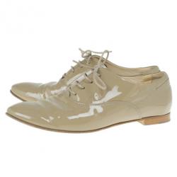 Pre Owned Tod's Beige Patent Leather Lace Up Oxfords Size 36.5