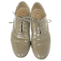 Pre Owned Tod's Beige Patent Leather Lace Up Oxfords Size 36.5