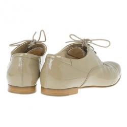 Pre Owned Tod's Beige Patent Leather Lace Up Oxfords Size 36.5
