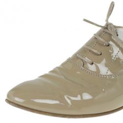 Pre Owned Tod's Beige Patent Leather Lace Up Oxfords Size 36.5