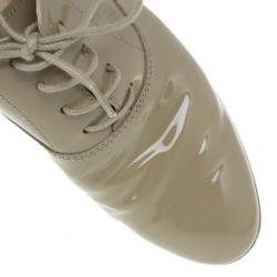 Pre Owned Tod's Beige Patent Leather Lace Up Oxfords Size 36.5