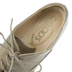 Pre Owned Tod's Beige Patent Leather Lace Up Oxfords Size 36.5