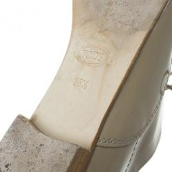 Pre Owned Tod's Beige Patent Leather Lace Up Oxfords Size 36.5