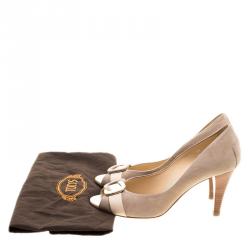 مملوكة مسبقًا Tod's Beige Suede Buckle Peep Toe Pumps Size 39