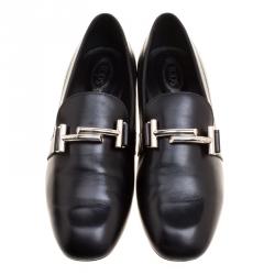 Pre Owned Tod's Black Leather Double T Loafers Size 38