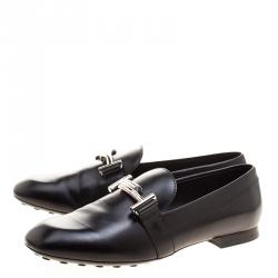 Pre Owned Tod's Black Leather Double T Loafers Size 38