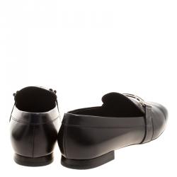 Pre Owned Tod's Black Leather Double T Loafers Size 38