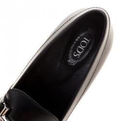 Pre Owned Tod's Black Leather Double T Loafers Size 38