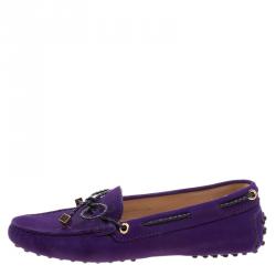 Pre Owned حذاء لوفرز تودز جلد بنفسجي بفيونكة مجدولة مقاس 36.5