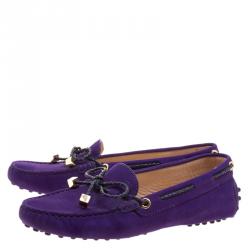 Pre Owned حذاء لوفرز تودز جلد بنفسجي بفيونكة مجدولة مقاس 36.5