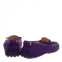 Pre Owned حذاء لوفرز تودز جلد بنفسجي بفيونكة مجدولة مقاس 36.5