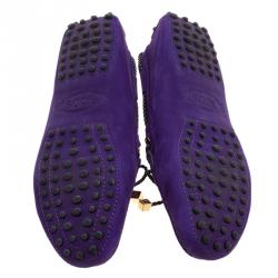 Pre Owned حذاء لوفرز تودز جلد بنفسجي بفيونكة مجدولة مقاس 36.5