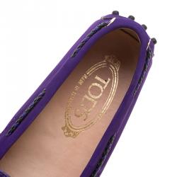 Pre Owned حذاء لوفرز تودز جلد بنفسجي بفيونكة مجدولة مقاس 36.5