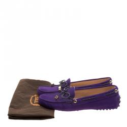 Pre Owned حذاء لوفرز تودز جلد بنفسجي بفيونكة مجدولة مقاس 36.5