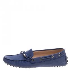 Pre Owned Tod's Blue Leather Bow Loafers Size 37.5
