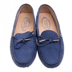 Pre Owned Tod's Blue Leather Bow Loafers Size 37.5