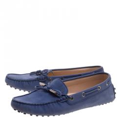 Pre Owned Tod's Blue Leather Bow Loafers Size 37.5