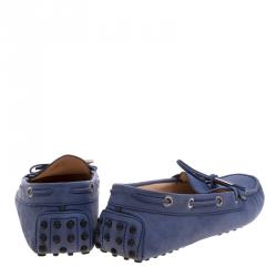Pre Owned Tod's Blue Leather Bow Loafers Size 37.5