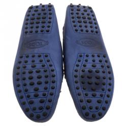 Pre Owned Tod's Blue Leather Bow Loafers Size 37.5