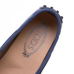 Pre Owned Tod's Blue Leather Bow Loafers Size 37.5