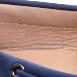 Pre Owned Tod's Blue Leather Bow Loafers Size 37.5