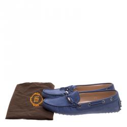 Pre Owned Tod's Blue Leather Bow Loafers Size 37.5