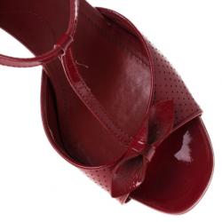 Pre Owned Tod's Maroon Patent T Strap Wedges Size 37