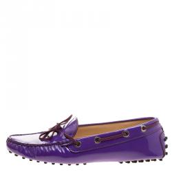 Pre Owned Tod's Purple Patent Leather Bow Loafers Size 37.5