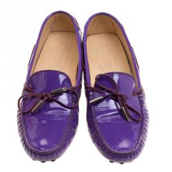 Pre Owned Tod's Purple Patent Leather Bow Loafers Size 37.5