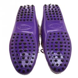 Pre Owned Tod's Purple Patent Leather Bow Loafers Size 37.5
