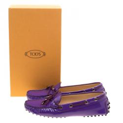 Pre Owned Tod's Purple Patent Leather Bow Loafers Size 37.5