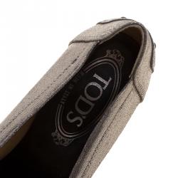 Pre Owned Tod's Silver/Black Leather and Suede Cap Toe Ballet Flats Size 38.5