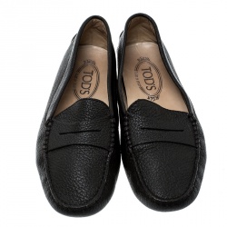 Pre Owned Tod's Black Leather Penny Loafers Size 37