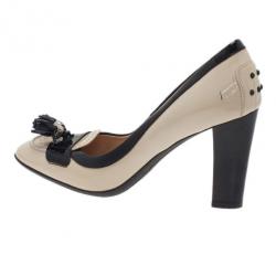 Pre Owned Tod's Cream Patent Fringe Tassel Pumps Size 39