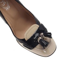 Pre Owned Tod's Cream Patent Fringe Tassel Pumps Size 39