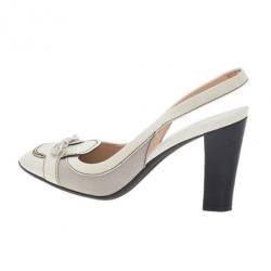 مملوكة مسبقًا Tod's White Leather Bow Slingback Sandals Size 40