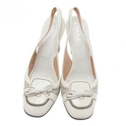 مملوكة مسبقًا Tod's White Leather Bow Slingback Sandals Size 40