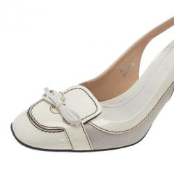 مملوكة مسبقًا Tod's White Leather Bow Slingback Sandals Size 40