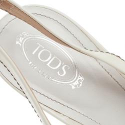 مملوكة مسبقًا Tod's White Leather Bow Slingback Sandals Size 40