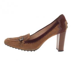 Pre Owned Tod's Brown Suede Embroidered Pumps Size 39