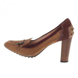 Pre Owned Tod's Brown Suede Embroidered Pumps Size 39