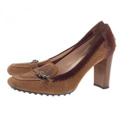 Pre Owned Tod's Brown Suede Embroidered Pumps Size 39