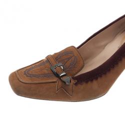 Pre Owned Tod's Brown Suede Embroidered Pumps Size 39