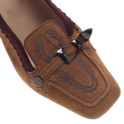 Pre Owned Tod's Brown Suede Embroidered Pumps Size 39